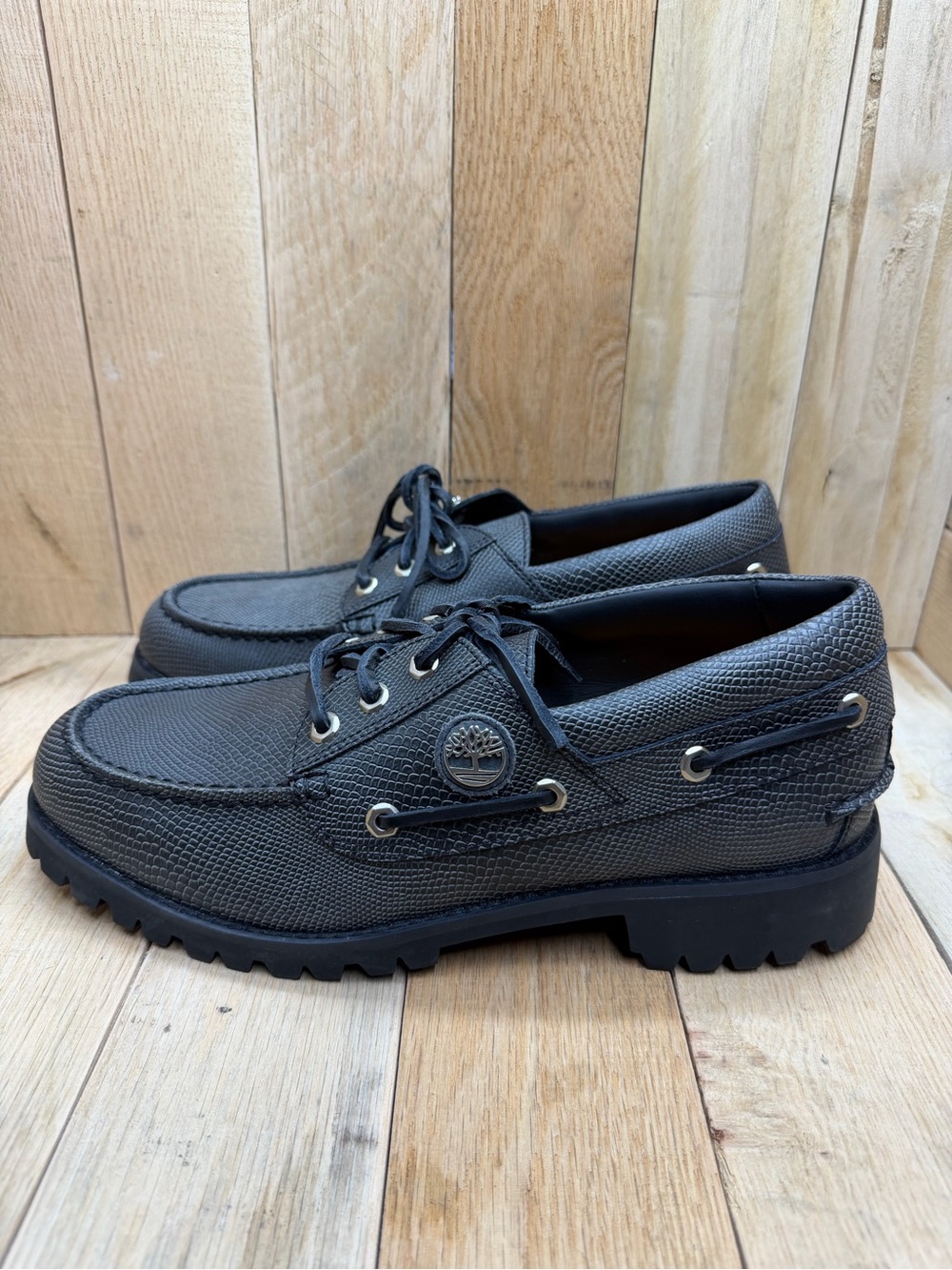 Timberland x Vibram Black Leather Moccasin Boat Shoes Men's Size 9 New